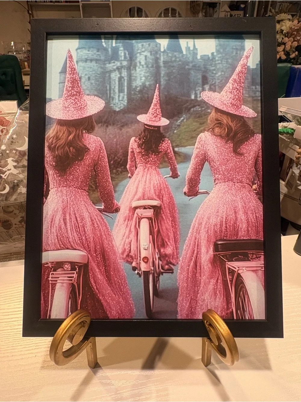 Framed 8x10 Pink Witches Bicycle Art Print - Home Accents Decor